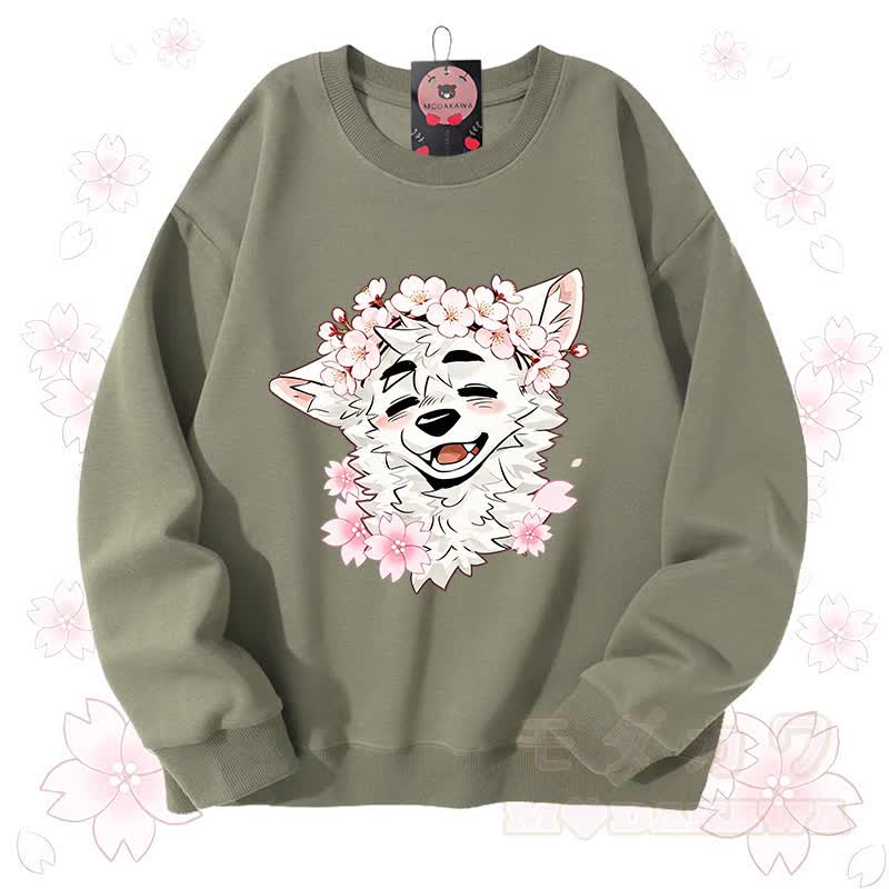 MODAKAWA X atka Sakura Wolf Graphic Unisex Sweatshirt - Hellgrün - 3XL - image 6