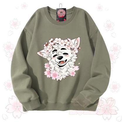 MODAKAWA X atka Sakura Wolf Graphic Unisex Sweatshirt - Hellgrün - 3XL - image 6