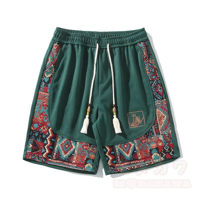 Lässige Shorts im Ethno-Stil, atmungsaktiv, locker geschnitten, mit Kordelzug - Grün - 3XL - image 11