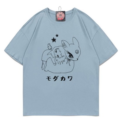 MODAKAWA X emotochi Bunny Girl Print T-Shirt - Dusty Blue - 5XL - image 5