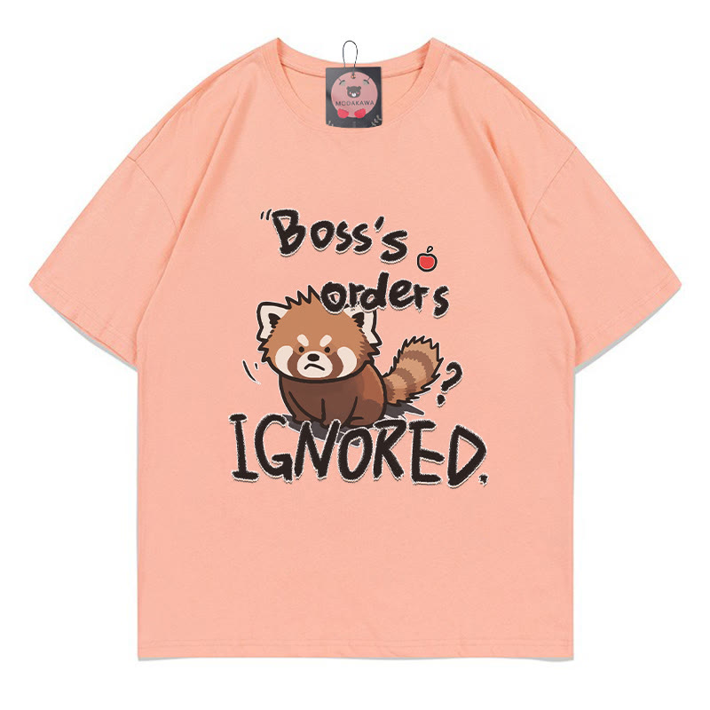 BOSS'S ORDERS IGNORED – Modakawa-T-Shirt mit rotem Panda-Buchstabenprint - Peach - 5XL - image 3