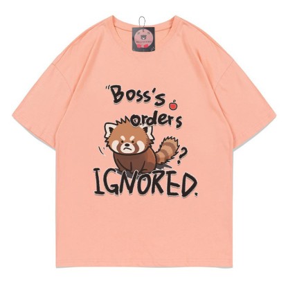 BOSS'S ORDERS IGNORED – Modakawa-T-Shirt mit rotem Panda-Buchstabenprint - Peach - 5XL - image 3