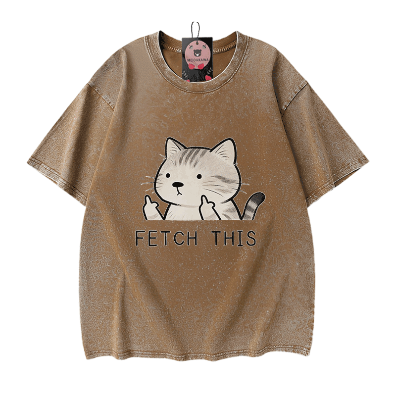 Hol dir dieses Modakawa Vintage-T-Shirt mit Katzenmotiv aus 100 % Baumwolle (gewaschen). - Brown - 5XL - image 7