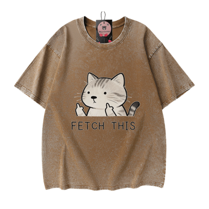 Hol dir dieses Modakawa Vintage-T-Shirt mit Katzenmotiv aus 100 % Baumwolle (gewaschen). - Brown - 5XL - image 7