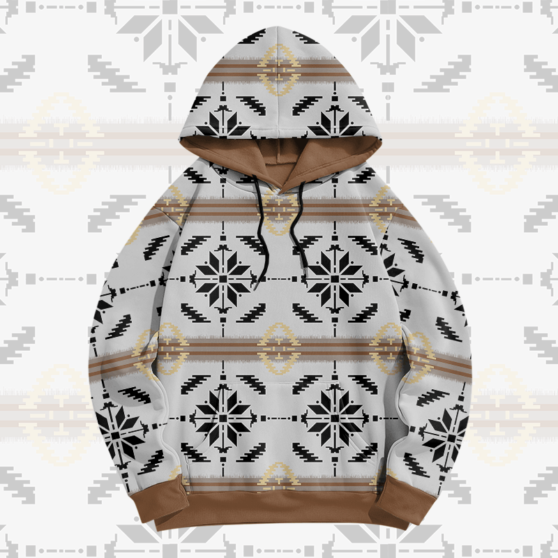 MODAKAWA Pullover-Hoodie mit symmetrischem geometrischem Allover-Print - White B - 8XL - image 3