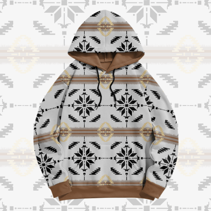 MODAKAWA Pullover-Hoodie mit symmetrischem geometrischem Allover-Print - White B - 8XL - image 3