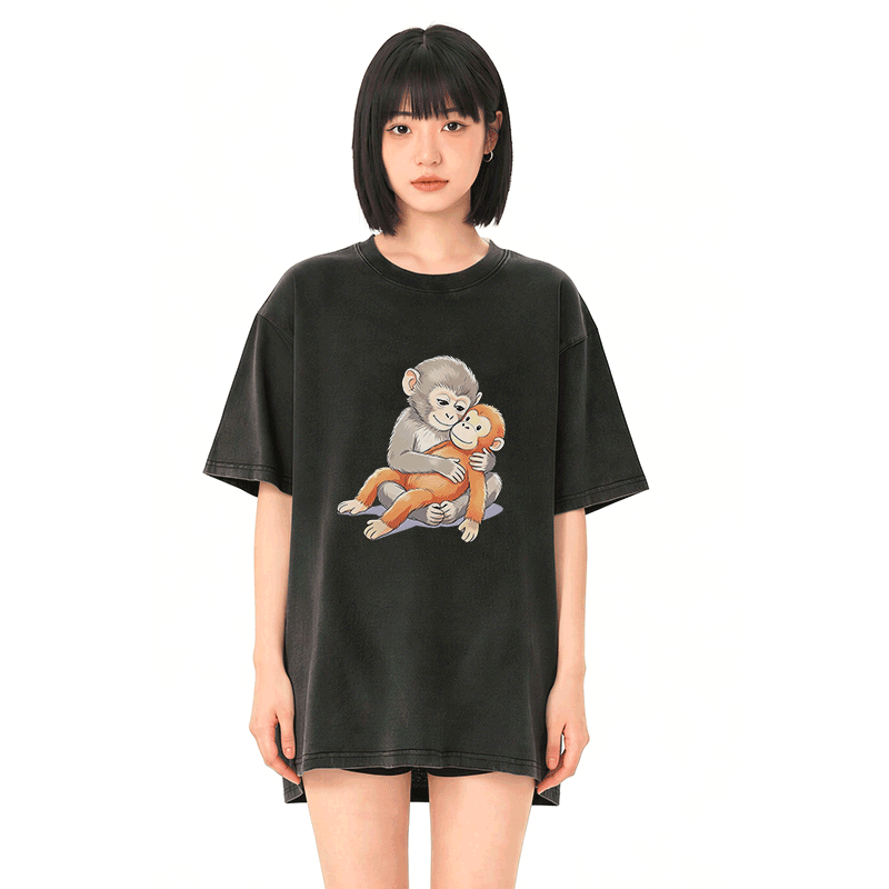 PUNCH Monkey Doll Grafik Modakawa Vintage gewaschenes T-Shirt aus 100% Baumwolle - image 2