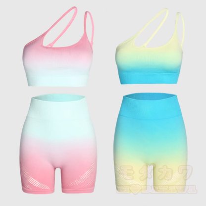 Zweiteiliges Set: Sporttop mit Farbverlauf und asymmetrischer Schulterpartie, Shorts und Top mit Farbverlauf - image 7