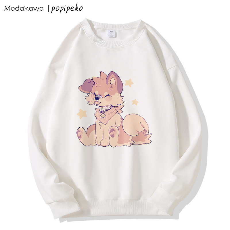 MODAKAWA X popipeko Sweatshirt mit Welpenprint und Rundhalsausschnitt - White - 5XL - image 4