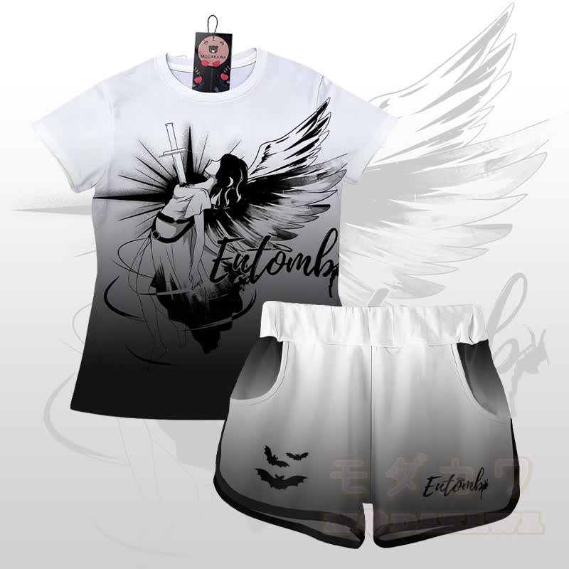 ENTOMB Grafik-Gradienten-T-Shirt Shorts Modakawa passendes Outfit - Satz C - 5XL - image 3