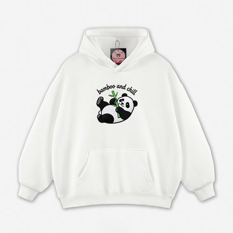 BAMBOO AND CHILL Panda Graphic Loose Hoodie - White - 5XL - image 5