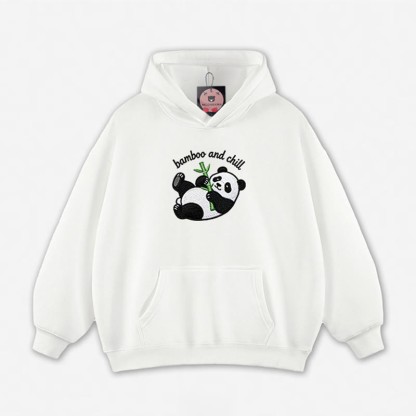 BAMBOO AND CHILL Panda Graphic Loose Hoodie - White - 5XL - image 5
