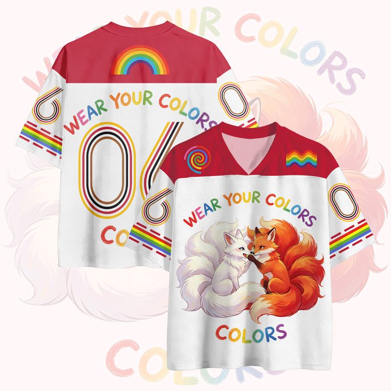 Zeig deine Farben! Neunschwänziger Fuchs Regenbogen Zahlen Grafik Vintage Mesh Jersey T-Shirt - Red - 4XL - image 2