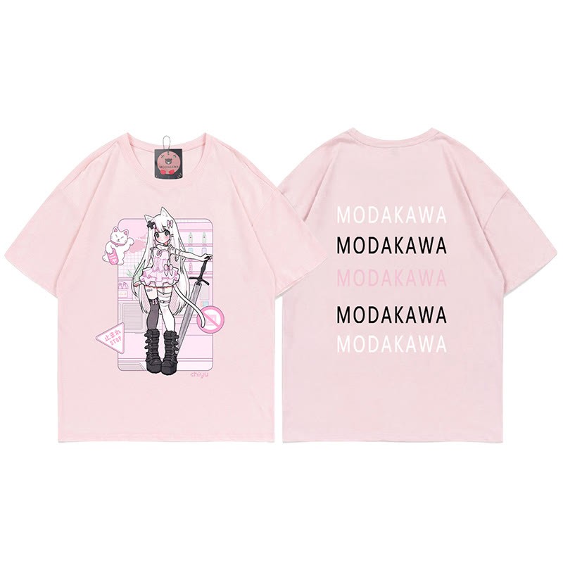 MODAKAWA X airii.exe T-Shirt mit Buchstabendruck „Kitty Girl“ aus 100 % Baumwolle - Pink - 5XL - image 9