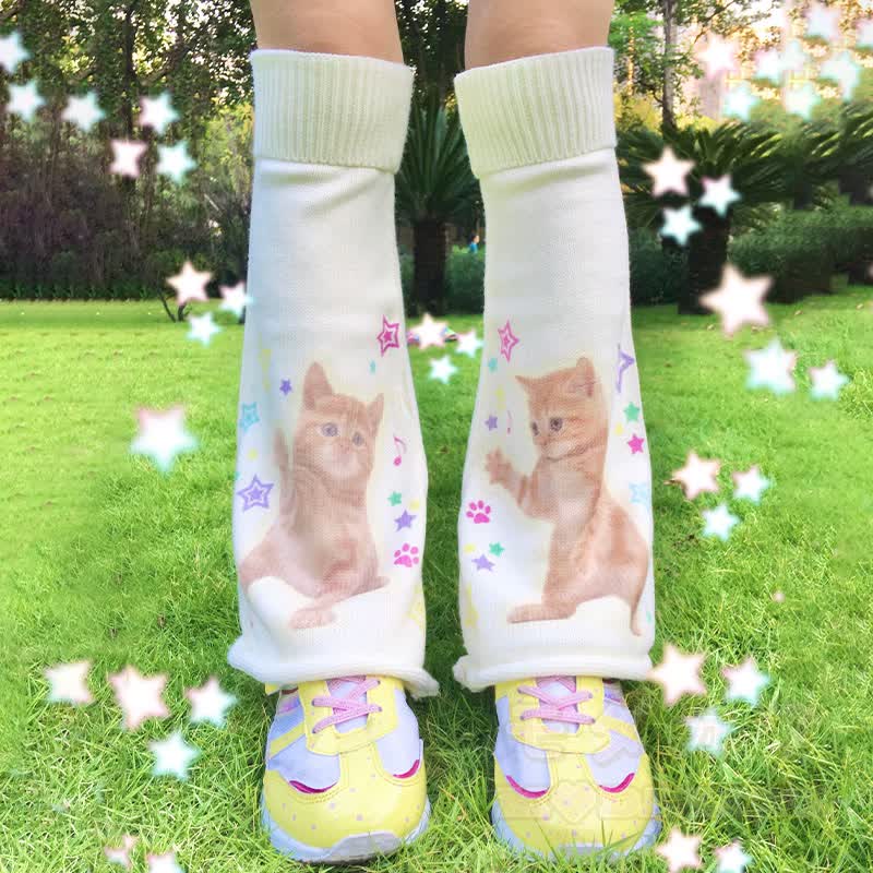 Niedliche Strick-Beinwärmer mit Katzenmotiv - image 5