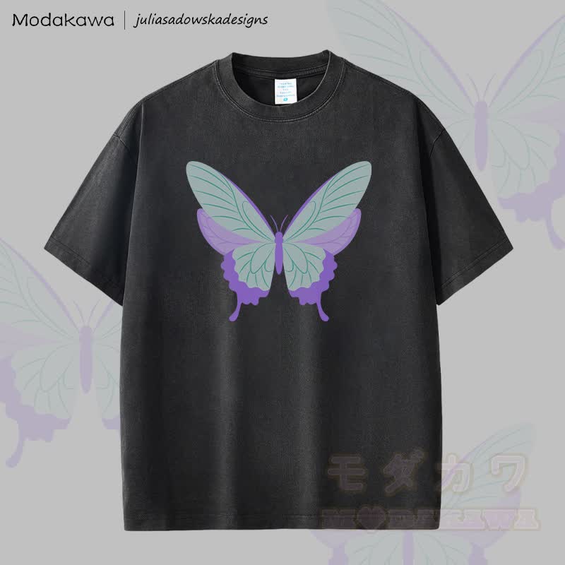MODAKAWA X juliasadowskadesigns Schmetterlingsgrafik Unisex Dopamin Vintage Washed T-Shirt - Schwarz - 2XL - image 3