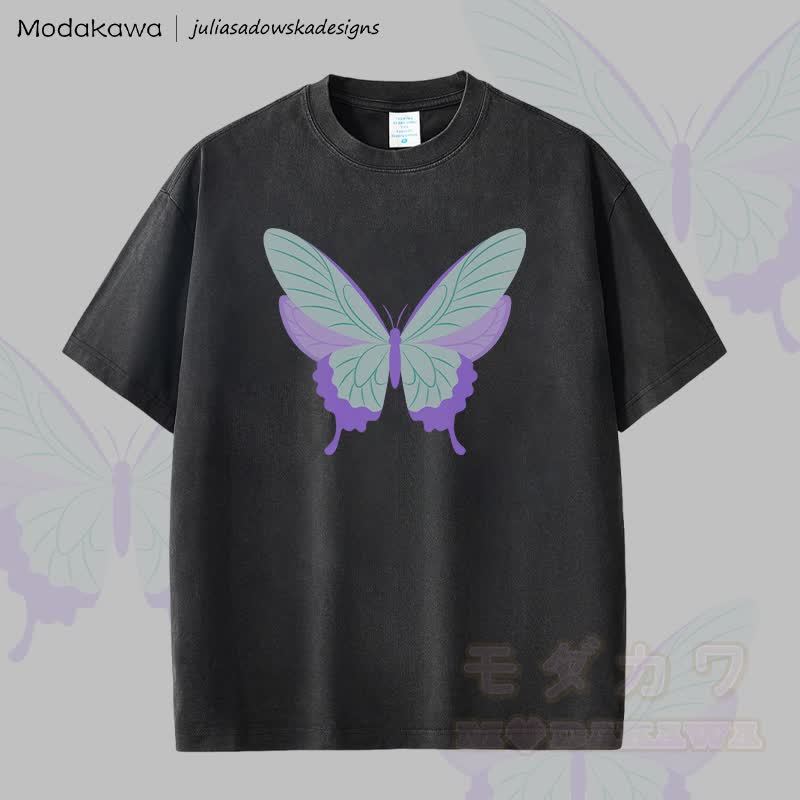MODAKAWA X juliasadowskadesigns Schmetterlingsgrafik Unisex Dopamin Vintage Washed T-Shirt - Schwarz - 2XL - image 3