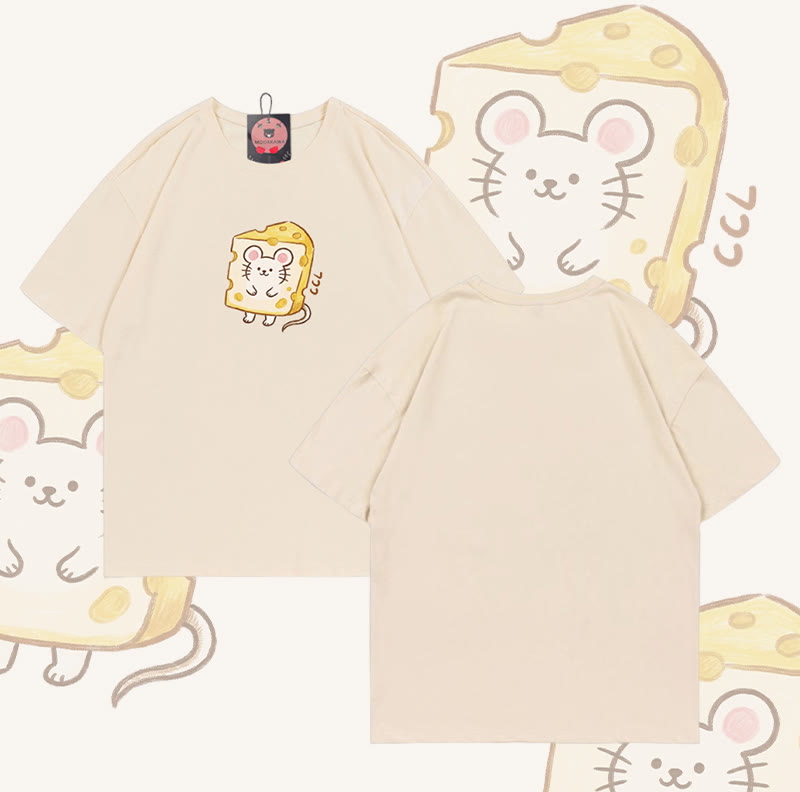 Modakawa T-Shirt mit Käsemaus-Motiv, 100 % Baumwolle - Apricot - 5XL - image 6