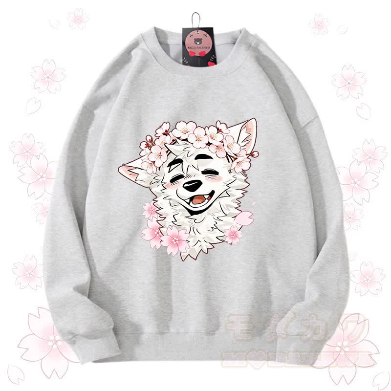 MODAKAWA X atka Sakura Wolf Graphic Unisex Sweatshirt - Hellgrau - 3XL - image 9
