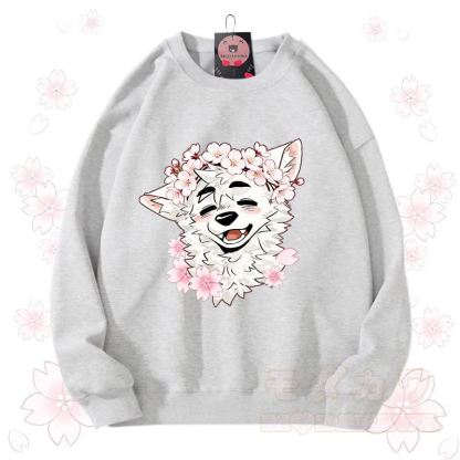 MODAKAWA X atka Sakura Wolf Graphic Unisex Sweatshirt - Hellgrau - 3XL - image 9