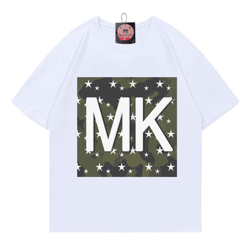 Modakawa T-Shirt mit Camouflage-Stern- und Buchstabenprint - White A - 5XL - image 6