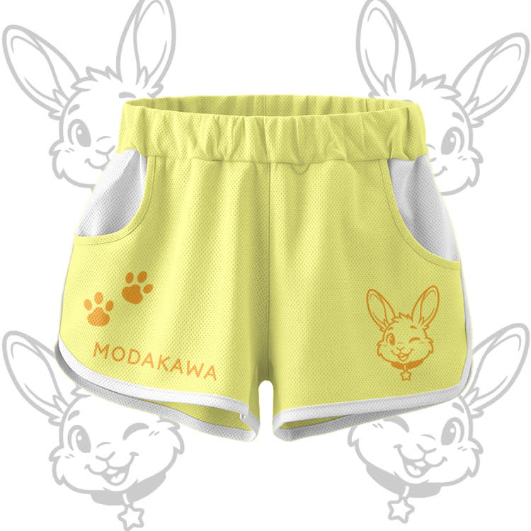 Wink Bunny Grafik Crop Tank Sport Top Shorts Bikini Modakawa passendes Outfit - Yellow Shorts - 5XL - image 9
