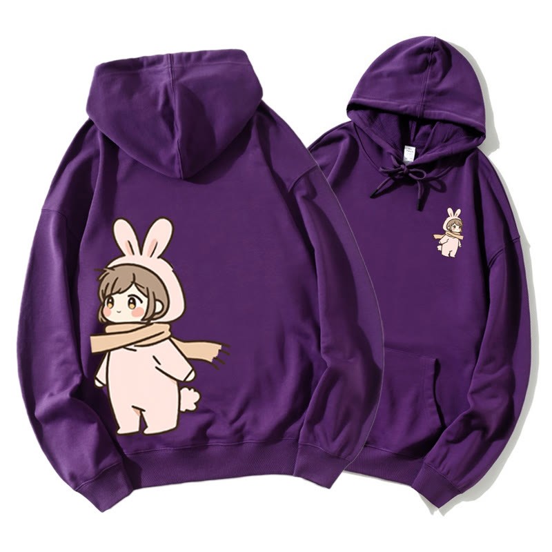 Niedlicher Cartoon Junge und Mädchen Grafik Paar Passender Hoodie - Dark Purple B - 5XL - image 13