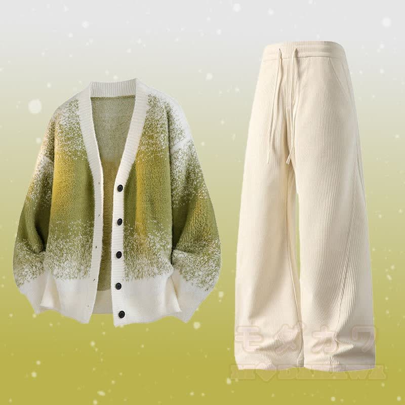 Zweiteiliger Cardigan mit Farbverlauf, Strickjacke, Hosen mit Taschen - Satz F - 3XL - image 6