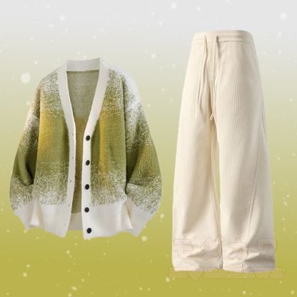 Zweiteiliger Cardigan mit Farbverlauf, Strickjacke, Hosen mit Taschen - Satz F - 3XL - image 6