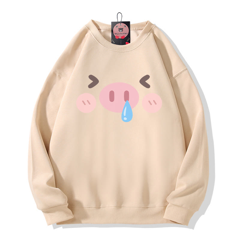 Sweatshirt mit Schweineprint und Rundhalsausschnitt - Apricot - 5XL - image 3