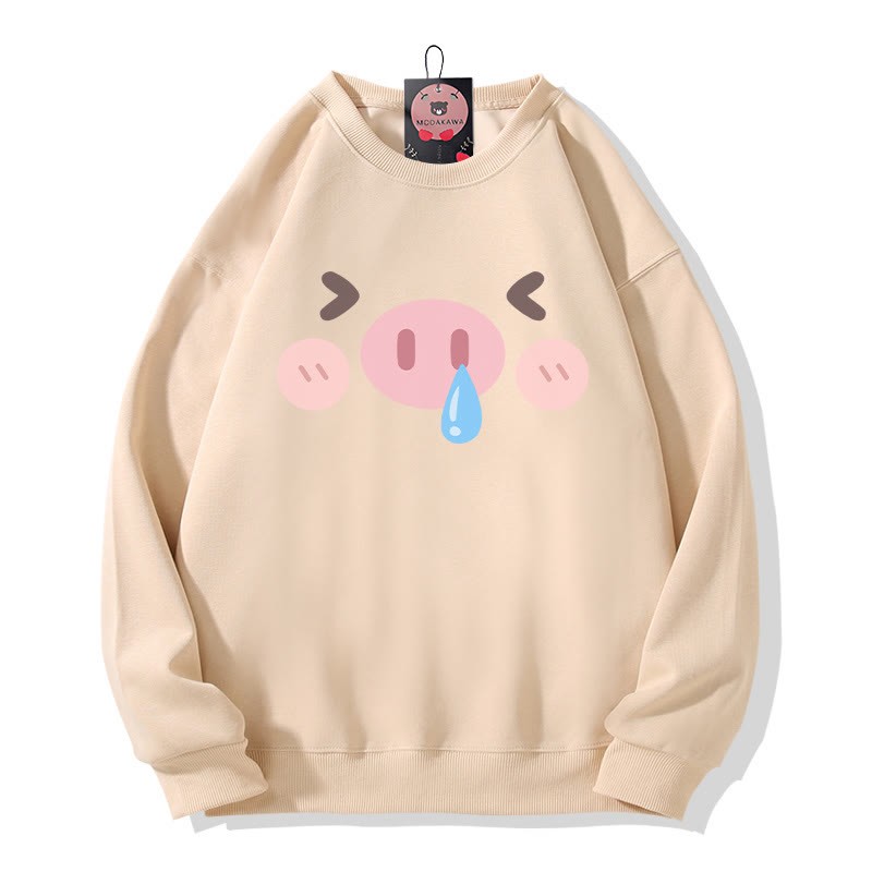 Sweatshirt mit Schweineprint und Rundhalsausschnitt - Apricot - 5XL - image 3