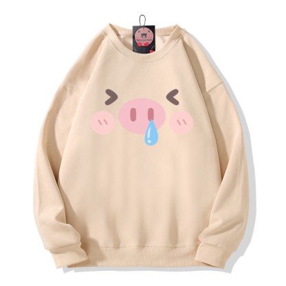 Sweatshirt mit Schweineprint und Rundhalsausschnitt - Apricot - 5XL - image 3