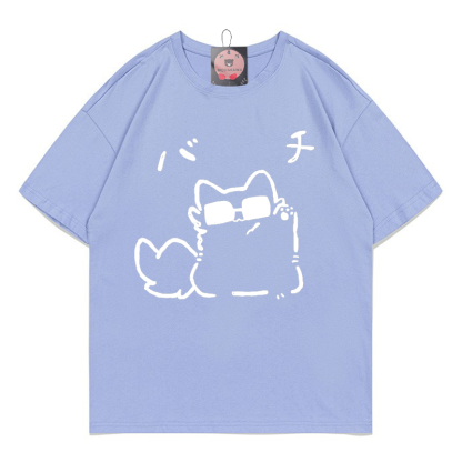 T-Shirt mit Brillen-Kitty-Print - Lavender Blue - 5XL - image 5
