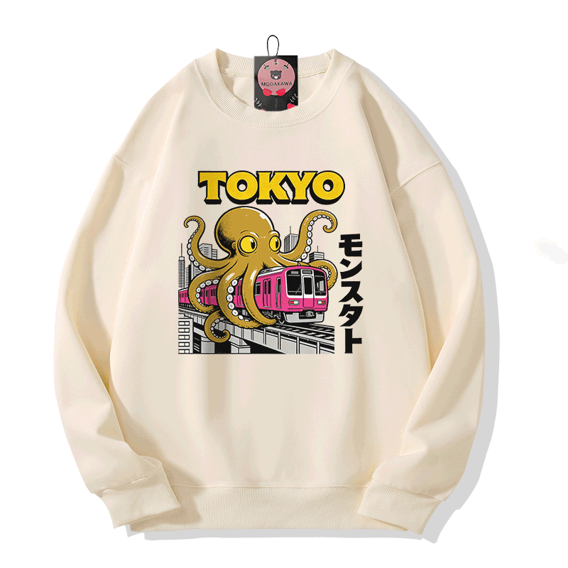 Modakawa Sweatshirt mit Tokyo Octopus Train Grafik - Beige - 5XL - image 4