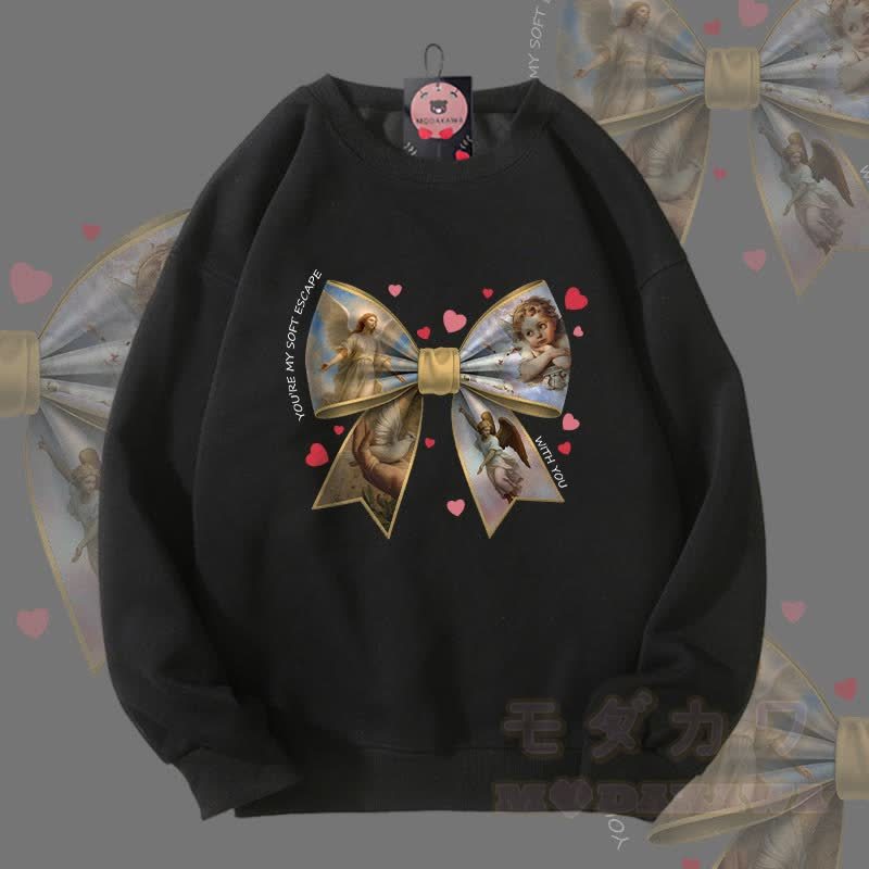 MODAKAWA YOU'RE MY SOFT ESCAPE Schleifen-Grafik Partner-Sweatshirt Unisex - Schwarz - 5XL - image 4