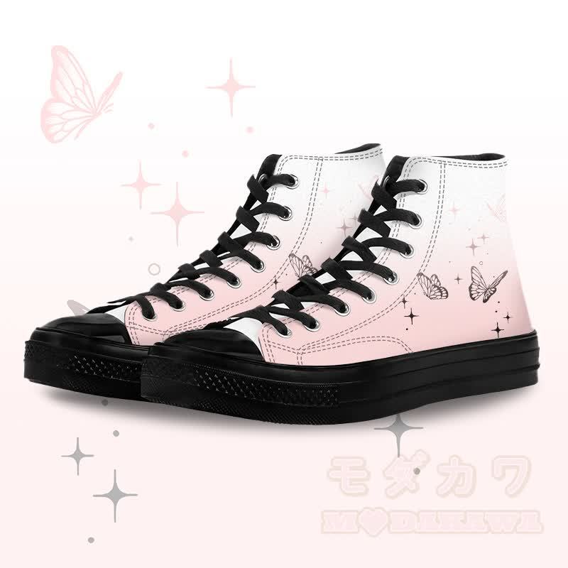 Modakawa High Top Canvas-Schuhe mit Schmetterlingsmotiv und Farbverlauf - Schwarz B - 45 - image 4