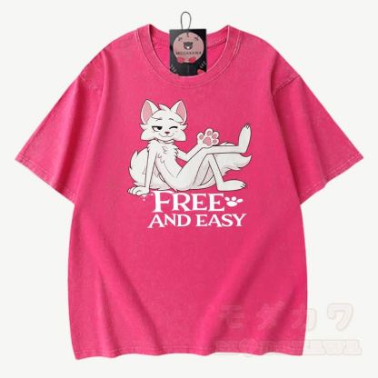 FREE AND EASY: Anime-Fuchs-Grafik, Modakawa Vintage-Waschung, 100 % Baumwolle, T-Shirt - Rosenrot - 3XL - image 7