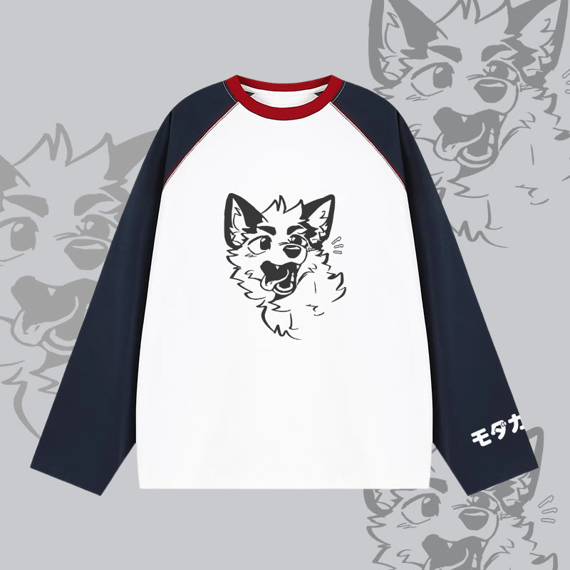 MODAKAWA X atka Surprised Fox Graphic Farben Block Raglan Sleeve Long Sleeve T-Shirt - White - 2XL - image 4