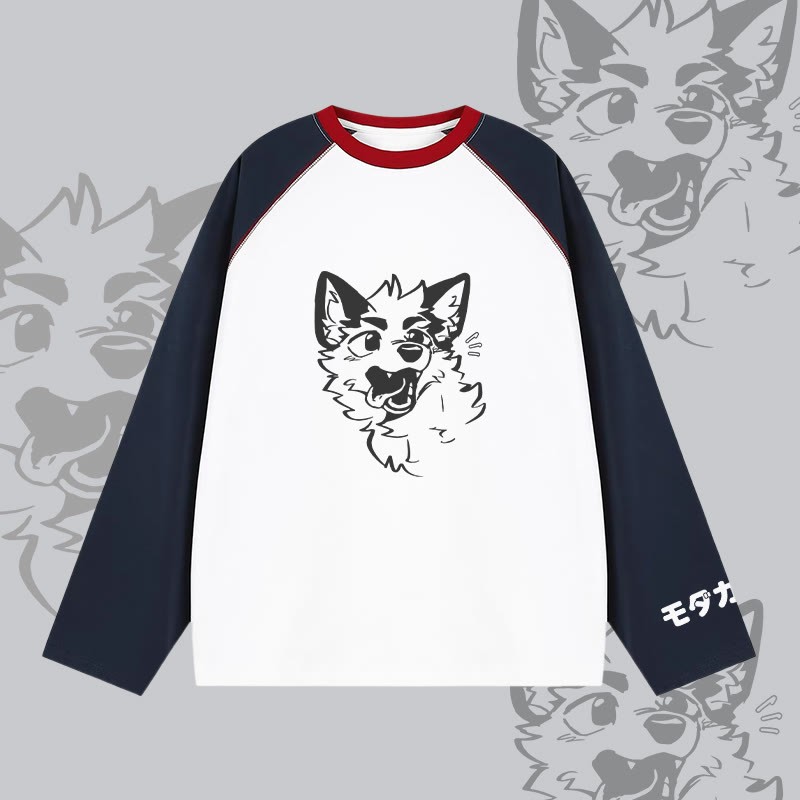 MODAKAWA X atka Surprised Fox Graphic Farben Block Raglan Sleeve Long Sleeve T-Shirt - White - 2XL - image 4