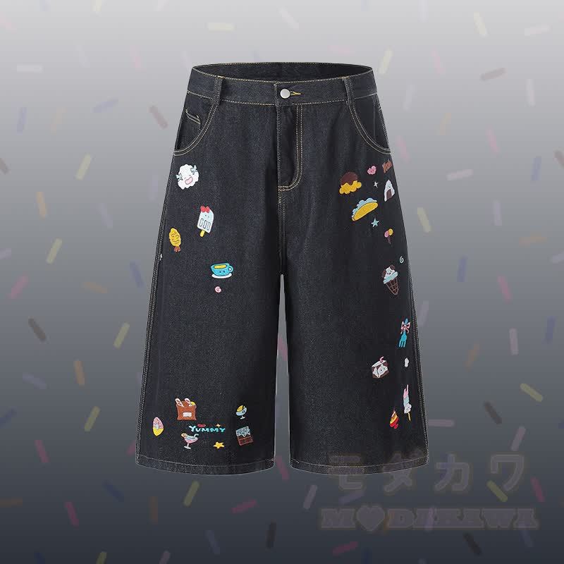 Polo-Shirt mit Welpen-Grafikstreifen, bestickte Jeans, kurze Hose, passendes Outfit von Modakawa - Schwarze Hose - XL - image 6