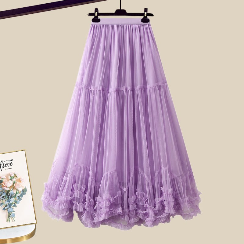 3D-Blumen-Cardigan, passender Tüllrock und Outfit - Purple Skirt - XL - image 11