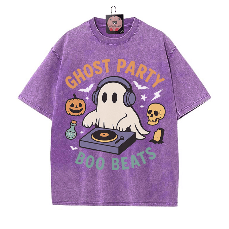 GHOST PARTY BOO BEATS DJ Ghost Grafik Unisex Vintage gewaschenes T-Shirt - Lila - 5XL - image 6