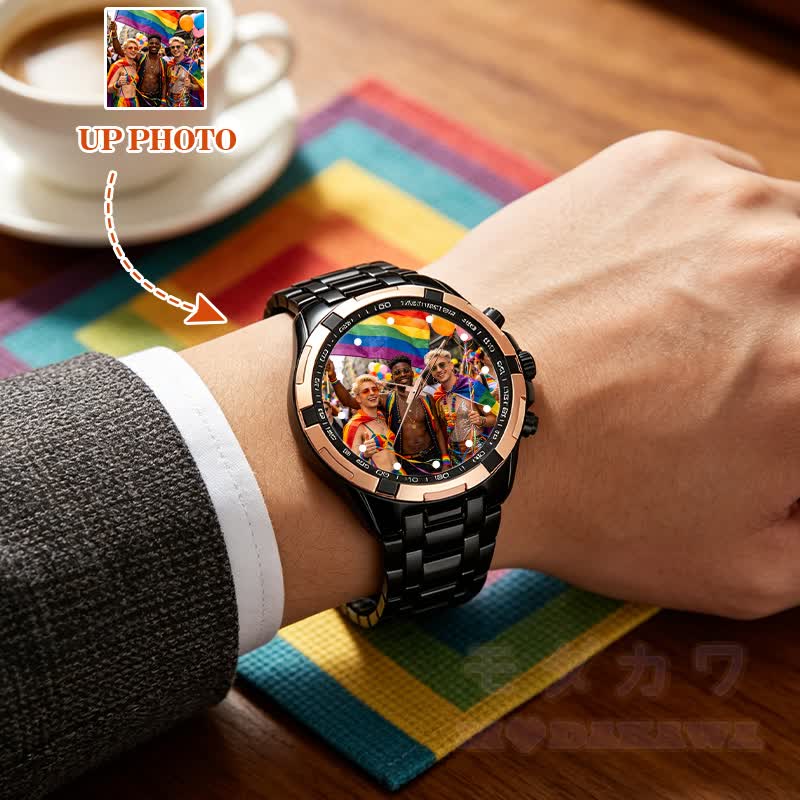 Personalisierte Fotouhr, individuelles Zifferblatt, Metallarmbanduhr - image 4