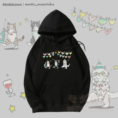 MODAKAWA X sumita_masataka Tipsy Party Cats Grafik-Hoodie mit Fleecefutter - Schwarz - 5XL - image 5