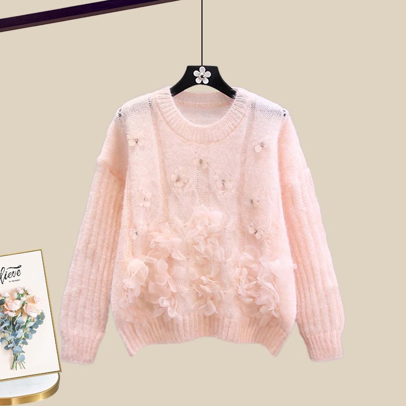 3D-Blumenstrickpullover und passender Farbverlaufrock – Outfit - Pink Sweater - XL - image 6