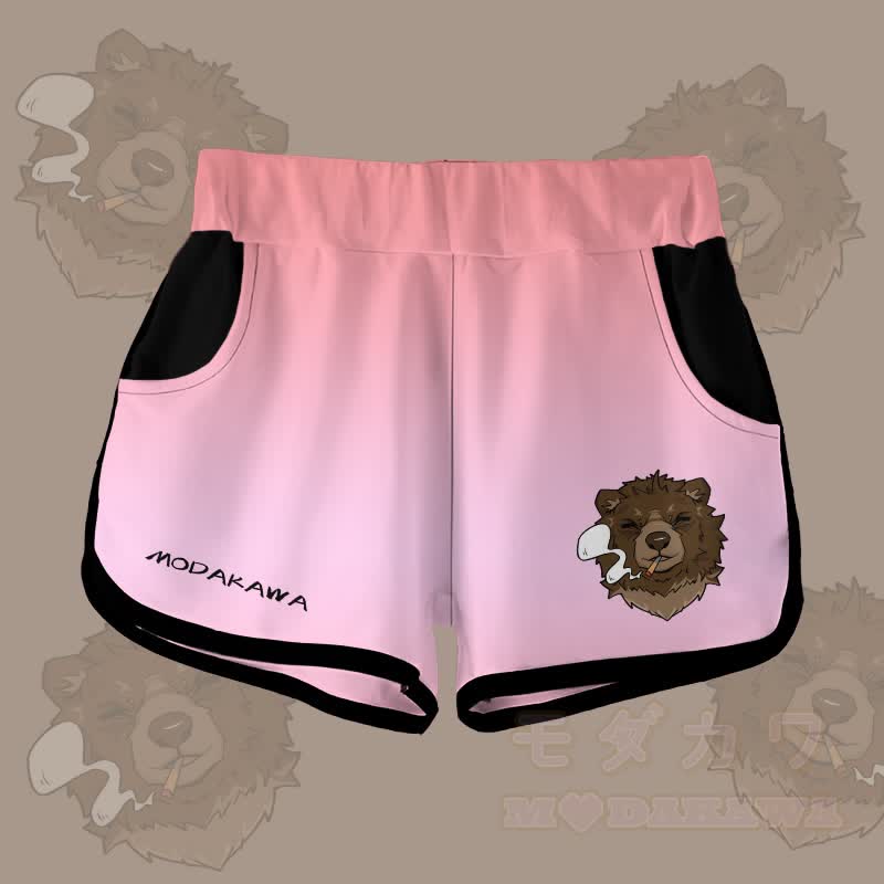 MODAKAWA Shorts mit Farbverlauf und rauchendem Bären-Grafik - Rosa - 5XL - image 4