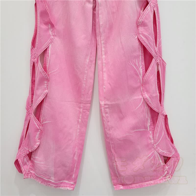 Jeans mit seitlichen Schnürausschnitten und geradem Bein - image 5