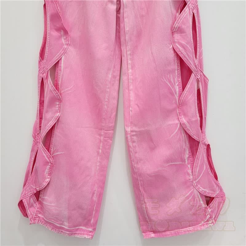Jeans mit seitlichen Schnürausschnitten und geradem Bein - image 5