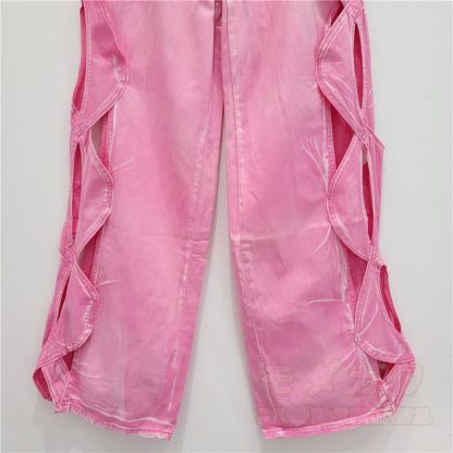 Jeans mit seitlichen Schnürausschnitten und geradem Bein - image 5