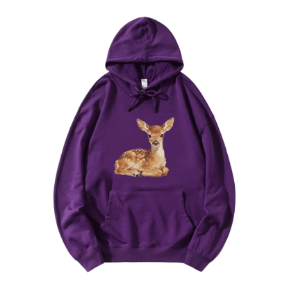 Modakawa Hoodie mit niedlichem Rehbaby-Motiv, locker geschnitten aus Baumwollmischgewebe - Purple - 5XL - image 6